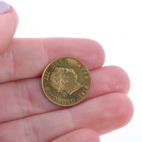 1316 - A George III 1818 gold half sovereign coin, Shield of The Royal Arms design on reverse, 19.4mm, 4g