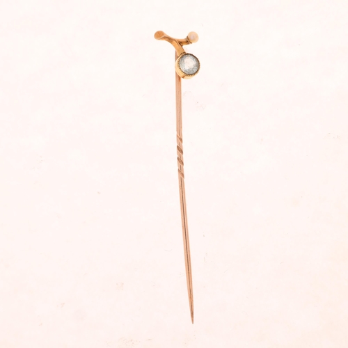 1322 - An Antique Edwardian blue topaz and pearl floral stickpin, head 9mm, overall 54.3mm, 0.8g