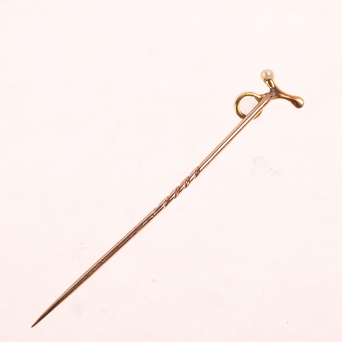 1322 - An Antique Edwardian blue topaz and pearl floral stickpin, head 9mm, overall 54.3mm, 0.8g