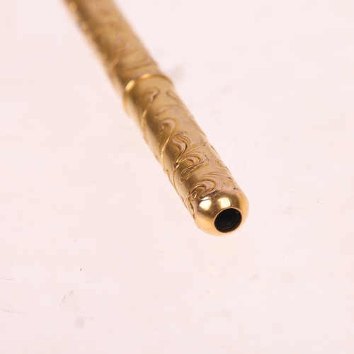 1325 - An Antique gold diamond 'Mistletoe' propelling toothpick, casing tests as 18ct gold, 53.8mm, 6.9g gr... 