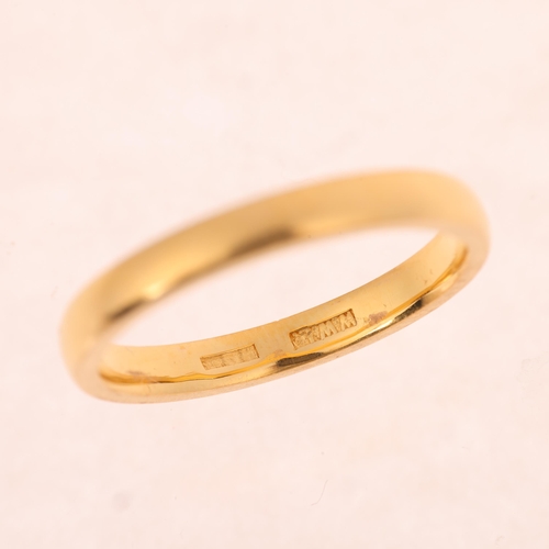 1328 - A 22ct gold wedding band ring, maker WW Ltd, no date letter, band width 2.7mm, size P, 4.4g