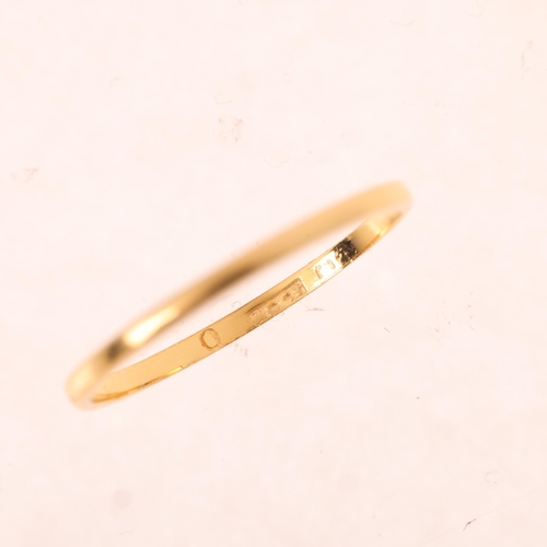 1329 - A 22ct gold wedding band ring, maker AC Co, indistinct hallmarks, band width 1.5mm, size R, 1.5g