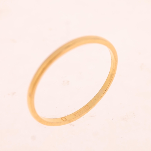 1329 - A 22ct gold wedding band ring, maker AC Co, indistinct hallmarks, band width 1.5mm, size R, 1.5g