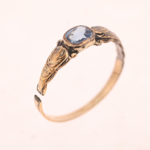 1337 - An Antique Georgian single stone sapphire ring, rub-over set with 0.3ct oval mixed-cut sapphire with... 