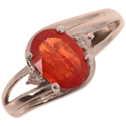 1342 - An 18ct white gold spessartine orange garnet and diamond dress ring, maker GTV, Birmingham 2005, cla... 