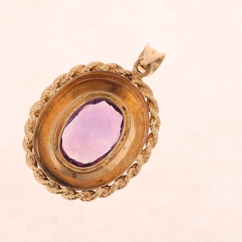 1346 - A 9ct gold amethyst drop pendant, maker T&B, import London 1974, in the Victorian style, set with ov... 