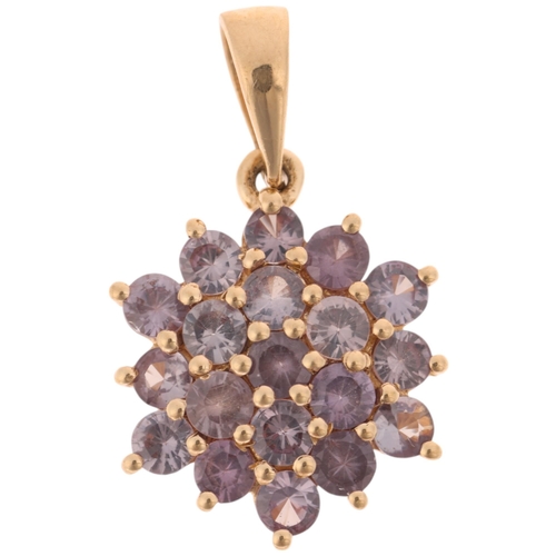 1356 - A 9ct gold alexandrite hexagonal cluster pendant, maker CR, Birmingham 2014, 21.3mm, 1.4g