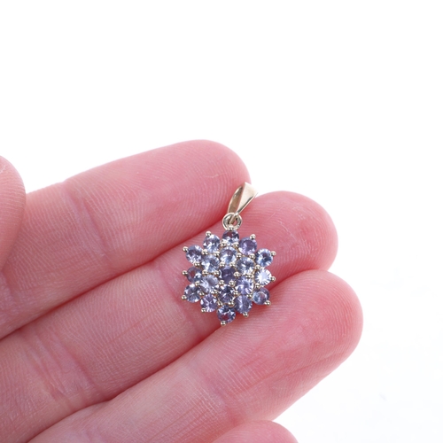 1356 - A 9ct gold alexandrite hexagonal cluster pendant, maker CR, Birmingham 2014, 21.3mm, 1.4g