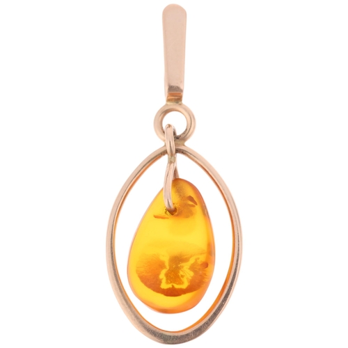 1358 - A Russian 14ct gold amber openwork pendant, 31.7mm, 1.1g