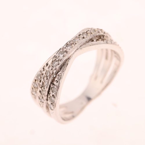 1359 - A 9ct white gold diamond triple band ring, maker AL, London 2001, set with single-cut diamonds, sett... 