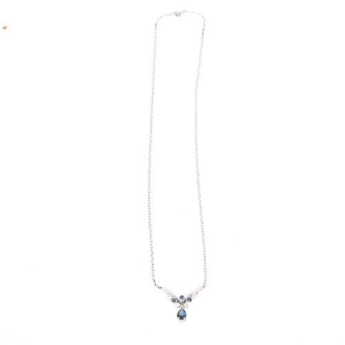 1362 - A modern 9ct white gold sapphire and diamond collar necklace, set with pear and round-cut sapphires ... 