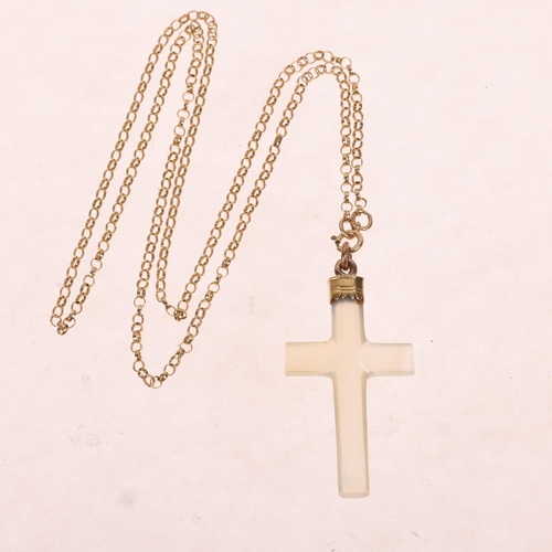 1366 - A Vintage glass cross pendant necklace, on 9ct belcher link chain, pendant 41.8mm, chain 44cm, 5.6g