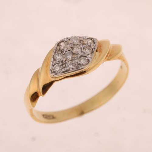 1368 - An 18ct gold diamond marquise cluster ring, set with modern round brilliant-cut diamonds, total diam... 