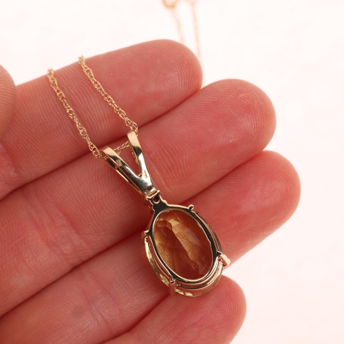 1370 - A 9ct gold lemon quartz and white sapphire pendant necklace, on 9ct Prince of Wales link chain, pend... 