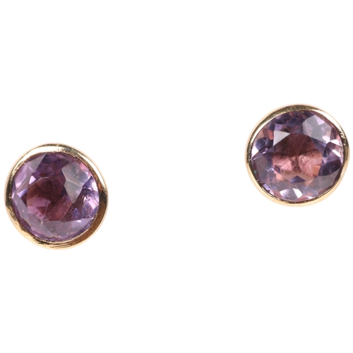 1377 - A pair of 9ct gold single stone amethyst stud earrings, 7.5mm, 1.7g