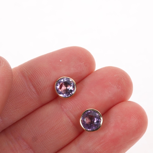 1377 - A pair of 9ct gold single stone amethyst stud earrings, 7.5mm, 1.7g