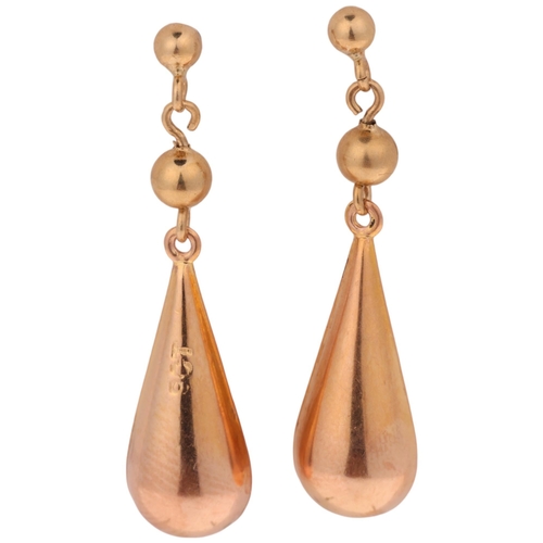 1385 - A pair of Edwardian 9ct rose gold drop stud earrings, 31.4mm, 1.6g