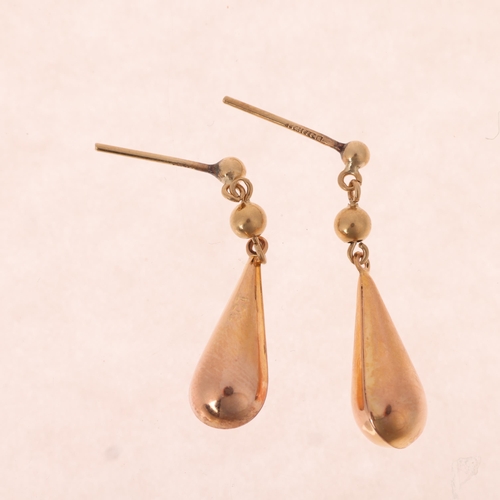 1385 - A pair of Edwardian 9ct rose gold drop stud earrings, 31.4mm, 1.6g