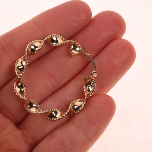 1401 - A pair of 9ct gold twisted hoop earrings, 36.6mm, 2.8g