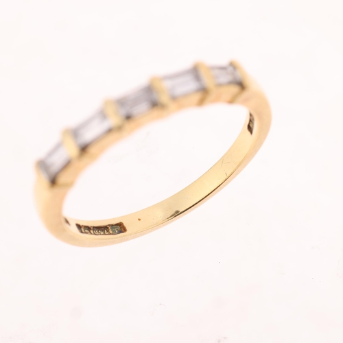 1404 - An 18ct gold five stone diamond half hoop ring, maker PJW, London 1991, channel set with baguette-cu... 