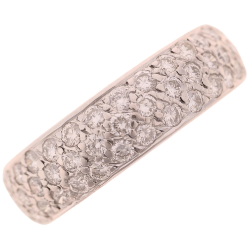 1410 - An 18ct white gold diamond half eternity band ring, maker EW & Co, indistinct hallmarks, pave set wi... 