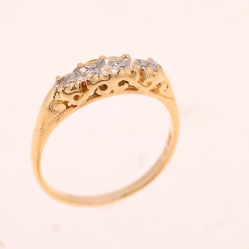 1419 - An Antique 18ct gold five stone diamond half hoop ring, set with graduated old-cut diamonds, total d... 