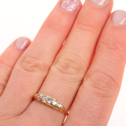 1419 - An Antique 18ct gold five stone diamond half hoop ring, set with graduated old-cut diamonds, total d... 