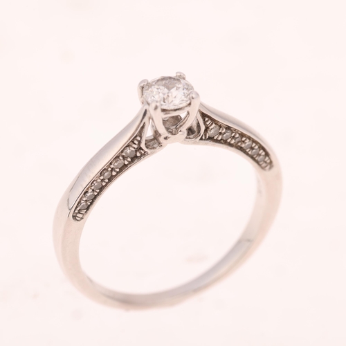 1449 - An 18ct white gold 0.3ct single stone diamond ring, claw set with 0.3ct round-cut diamond with singl... 