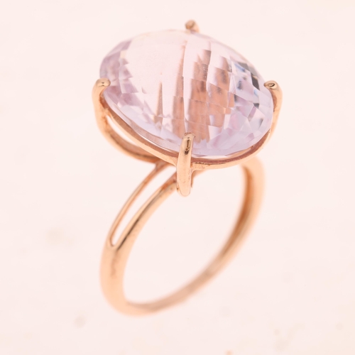 1463 - A 9ct rose gold pink kunzite dress ring, set with oval rose-cut kunzite, setting height 18mm, size N... 