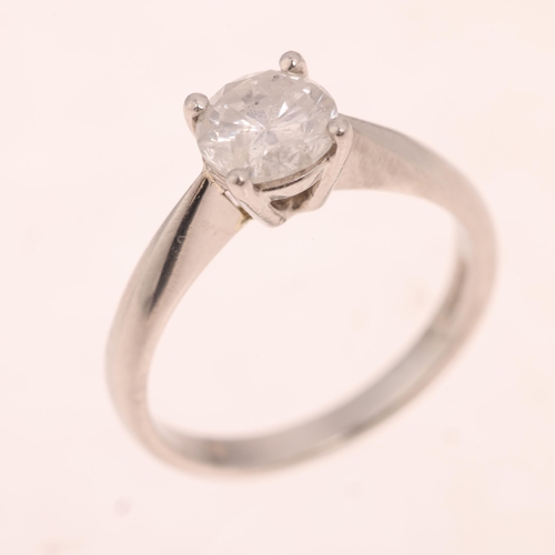 1470 - A platinum 0.85ct single stone diamond ring, claw set with 0.85ct modern round brilliant-cut diamond... 