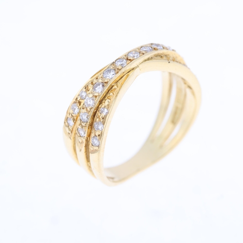 1472 - An 18ct gold diamond triple band ring, maker LAO, London 2001, set with modern round brilliant-cut d... 