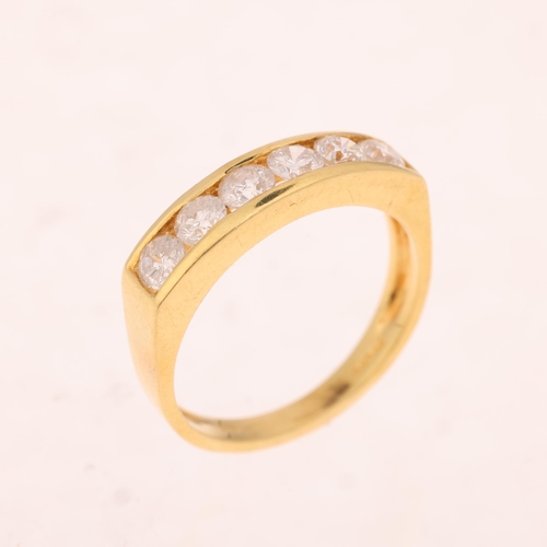 1476 - An 18ct gold six stone diamond half hoop ring, maker M Ltd, London 1999, channel set with modern rou... 