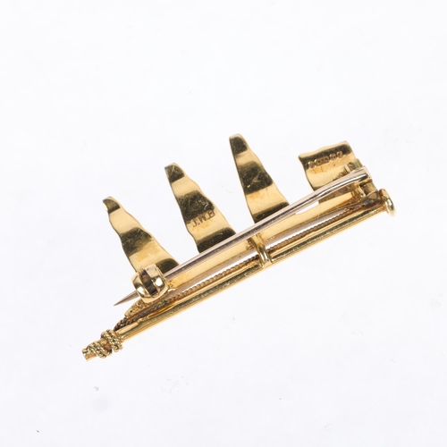 1496 - A 9ct gold enamel nautical signal flag brooch, maker JWB, Birmingham 1979, 36.7mm, 4g