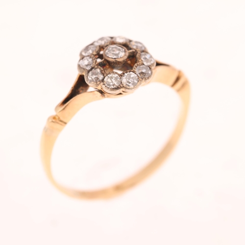 1504 - An Antique Edwardian 18ct gold diamond target cluster ring, set with old-cut diamonds, setting heigh... 