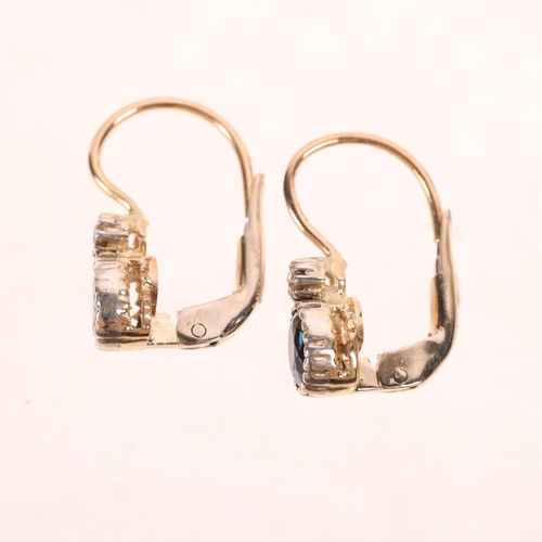 1508 - A pair of 14ct gold sapphire and diamond earrings, millegrain set with oval mixed-cut sapphire and r... 