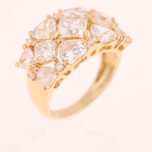 1517 - A 14ct gold cubic zirconia band ring, by QVC, set with heart and square-cut cubic zirconia, band wid... 