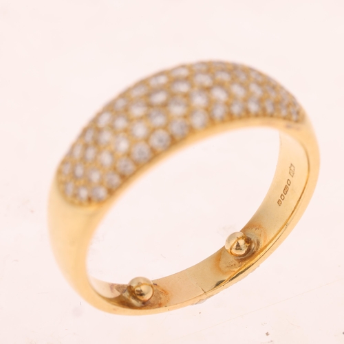 1529 - An 18ct gold diamond bombe band ring, maker M Ltd, London 2007, pave set with modern round brilliant... 