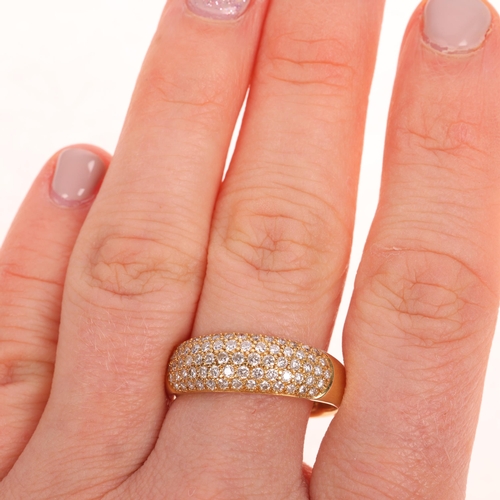 1529 - An 18ct gold diamond bombe band ring, maker M Ltd, London 2007, pave set with modern round brilliant... 