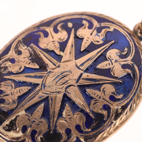 1536 - An Antique blue enamel hairwork locket pendant, 37.1mm, 9.6g