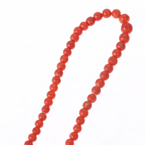 1541 - An Antique Victorian graduated coral bead necklace, with coral teardrop pendant, pendant 39.3mm, nec... 