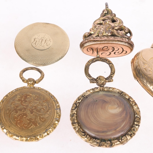 1546 - Various charms and fobs, including heart photo locket, Georgian hairwork locket, seal fobs, etc (6)