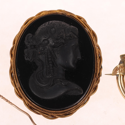 1551 - Various Antique jewellery, including large cameo brooch, garnet knot brooch, etc, 59.3g gross