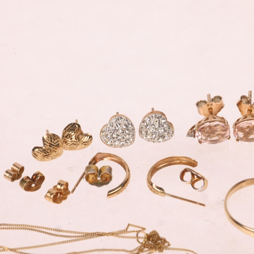 1552 - Various jewellery, including 9ct gold knot ring, heart earrings, etc, 7g gross