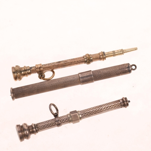 1555 - A 19th century gold plated propelling pencil, sterling silver toothpick, and another silver propelli... 