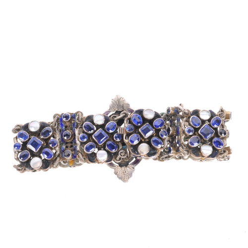 1557 - An Austro-Hungarian silver Neo-Renaissance gem set panel bracelet, by Hermann Bohm, circa 1880, open... 