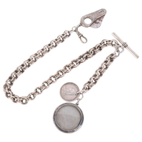 1563 - An Antique heavy silver belcher link Albert chain necklace, with silver cigar cutter fob, unmarked p... 