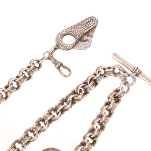 1563 - An Antique heavy silver belcher link Albert chain necklace, with silver cigar cutter fob, unmarked p... 