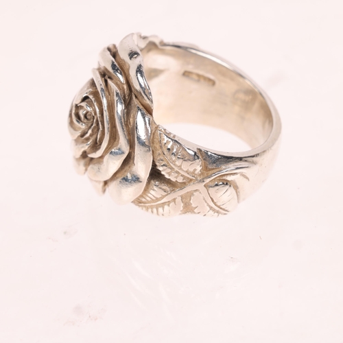 1596 - A heavy modern sterling silver 'Rose' ring, by The Great Frog, London 2018, setting height 22.1mm, s... 