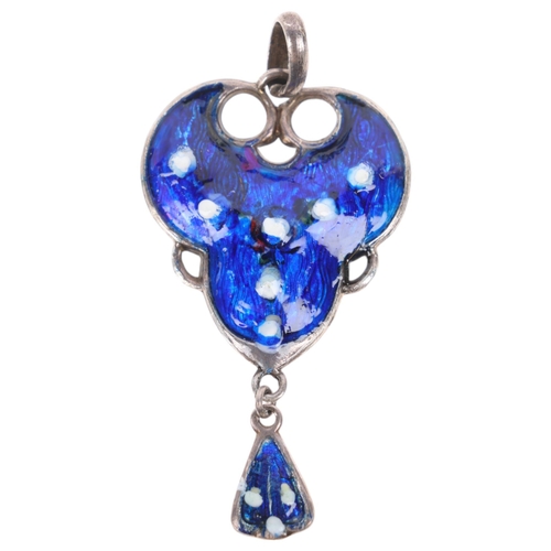 1598 - An Antique Art Nouveau silver and enamel openwork pendant, unmarked but tests as silver, 42.1mm, 1.4... 