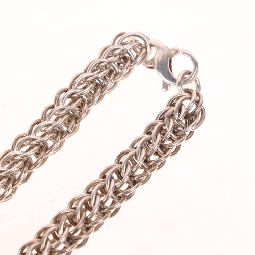 1599 - A heavy sterling silver double hoop link chain necklace, 46cm, 70.2g